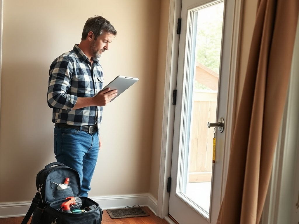 Energy auditor performing a whole-home diagnostic inspection with testing equipment