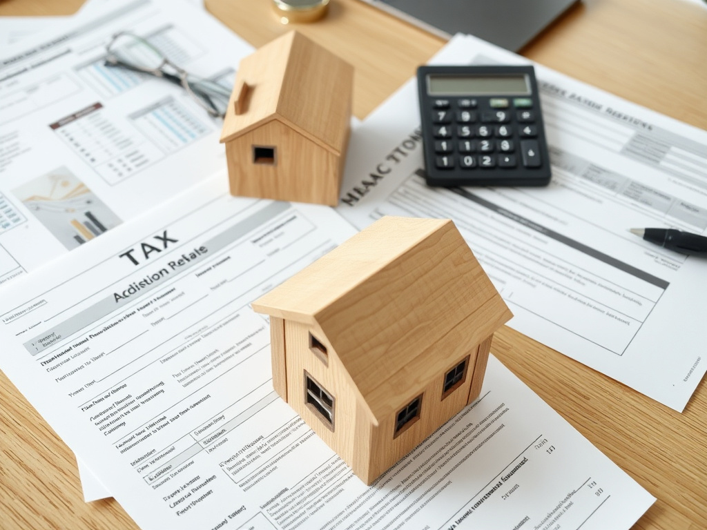 Homeowner reviewing rebate and tax credit paperwork with a calculator at a desk