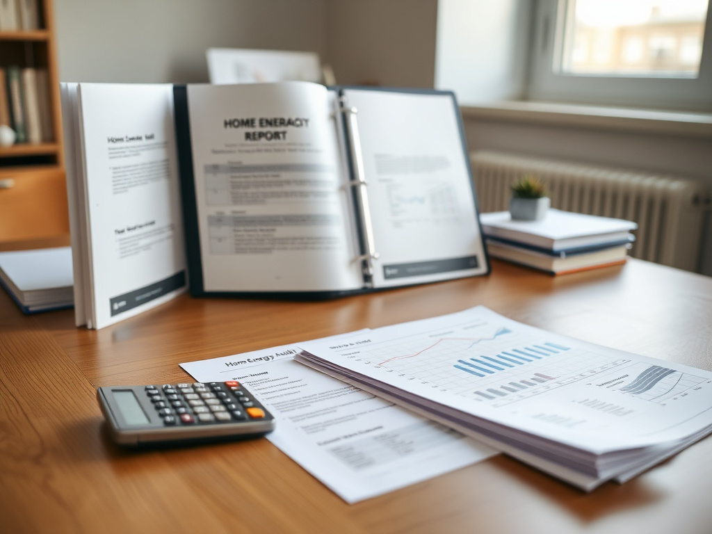 Rebate and tax credit paperwork with audit report data on a desk