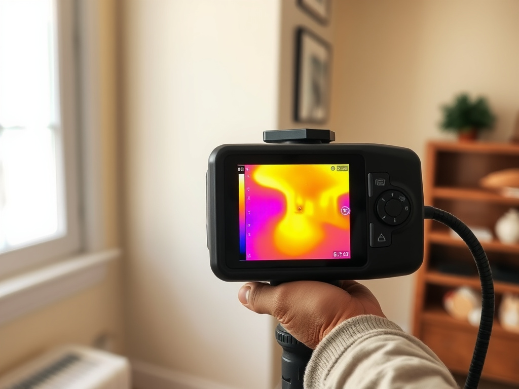 Thermal imaging camera capturing an infrared scan of a home's exterior wall